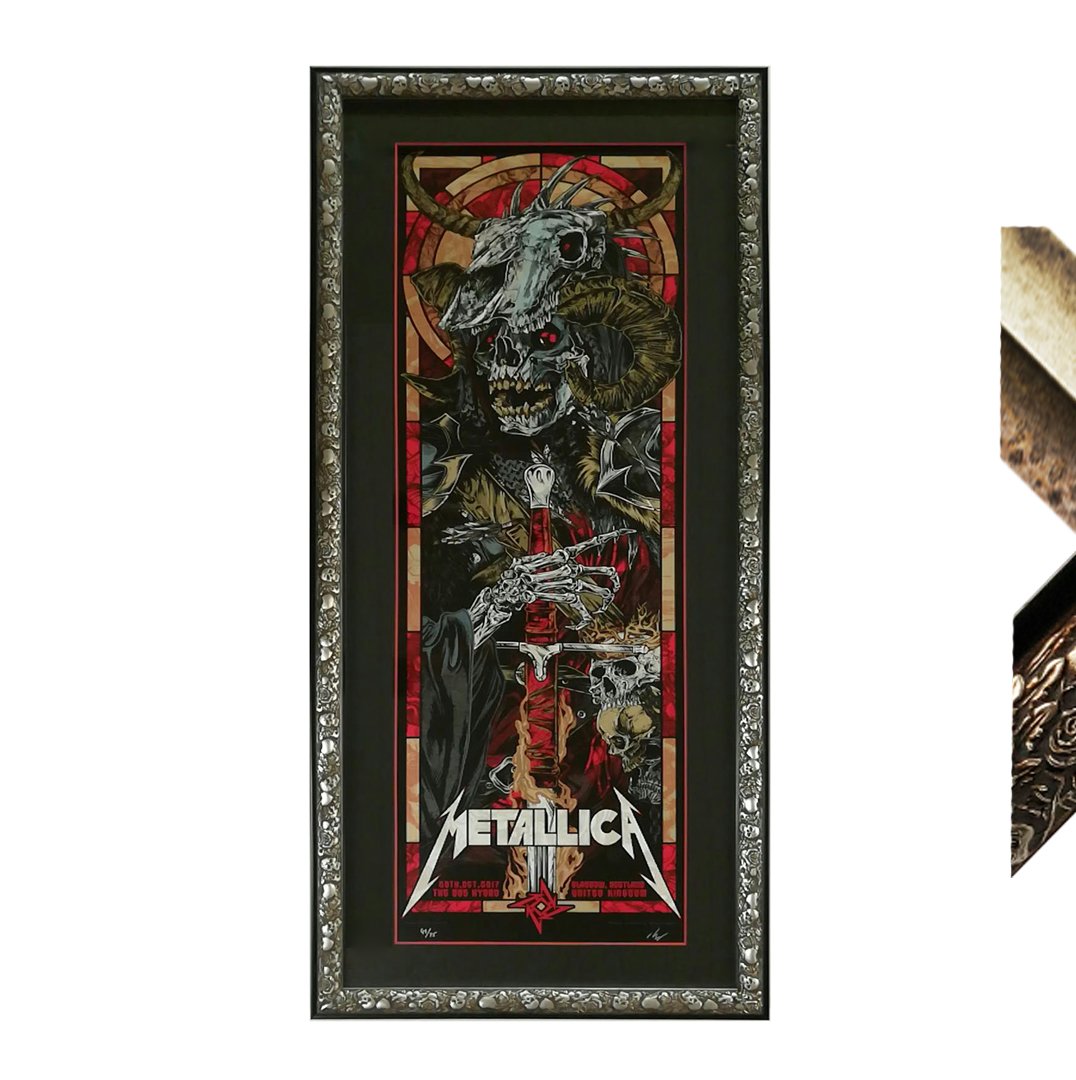 frame_o_mind's tweet image. @frame_of_mind_mt got in this #badass @metallica print by artist #rhyscooper and we couldn&apos;t resist using this winged #skull and #roses frame by @dennismathewson.