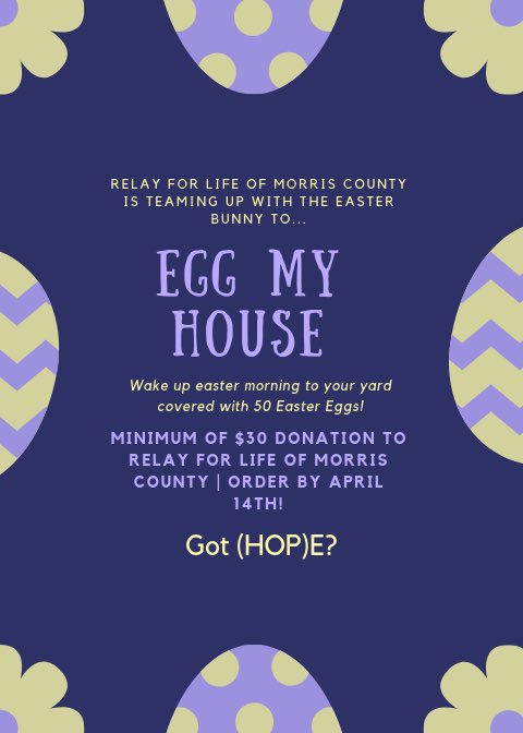 MorrisRelay's tweet image. EASTER IS ON ITS WAY!! save the hassle of hiding eggs &amp;amp; support the morris county relay for life by letting us “Egg your house”!! We have teamed up with the easter bunny so your kid(s) wake up to a yard full of 50 candy filled eggs