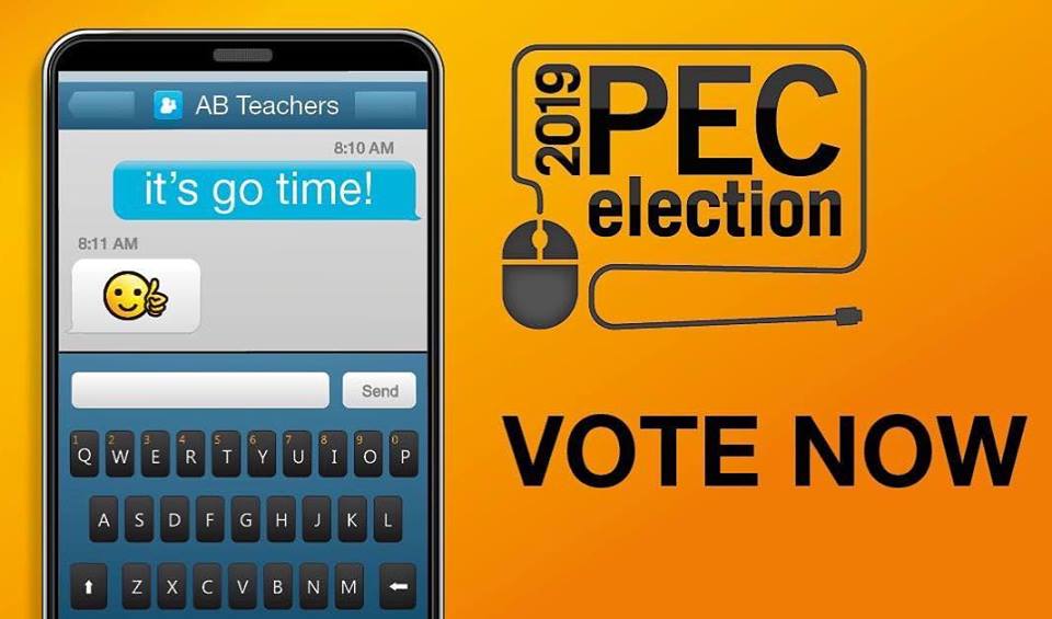 albertateachers's tweet photo. Voting in the 2019 PEC Election is open 24/7 until March 18 at 5 pm.
Your candidates, how to vote, and when results will be announced is all right here: https://t.co/mfAXqPnA45  #ATAElections #abed https://t.co/TE0ZIl9HLN