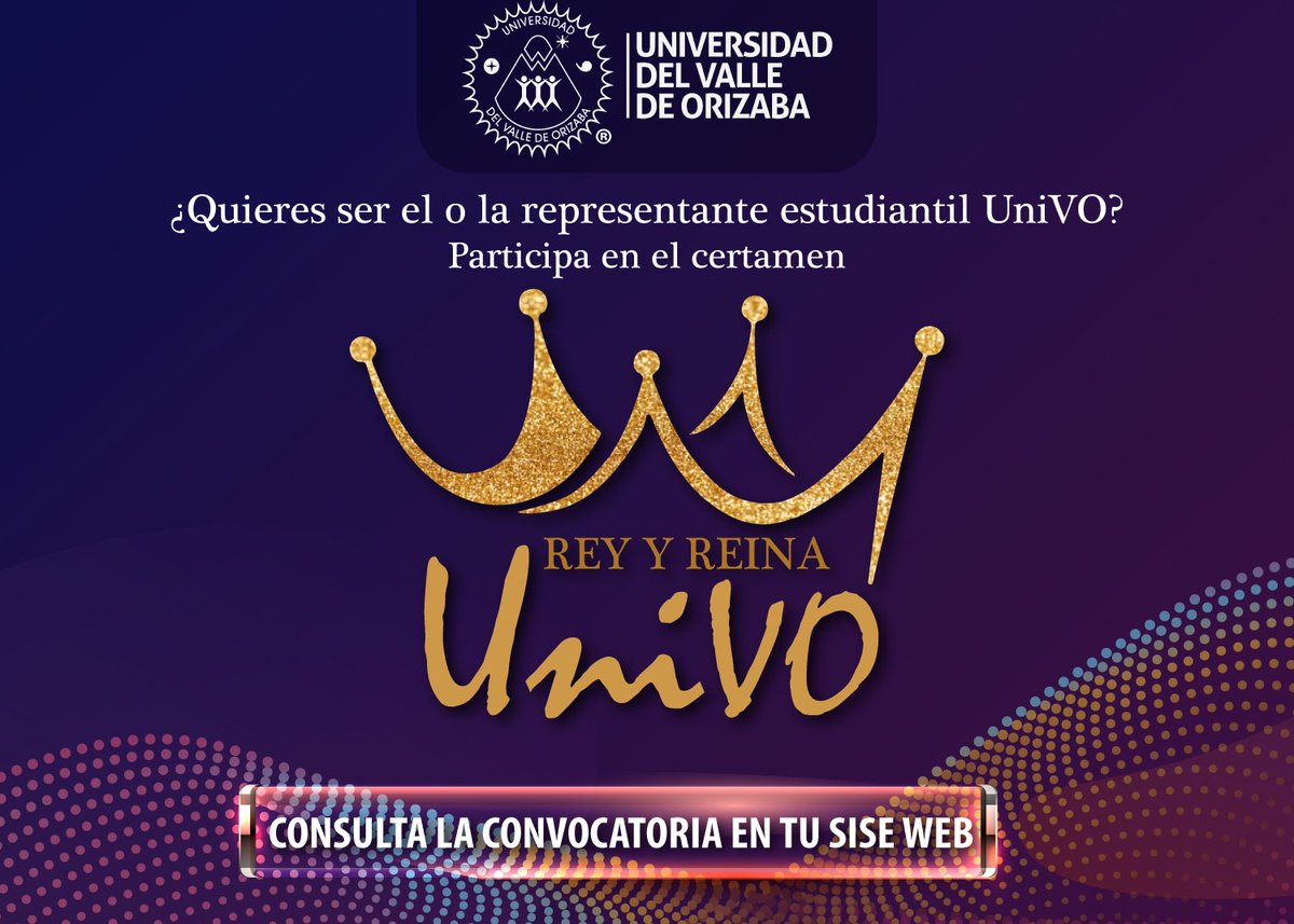 univo's tweet photo. ¡Participa en el certamen "Rey y reina UniVO 2019"!

Ya puedes consultar la convocatoria en tu SISE WEB.

#ReyyReinaUniVO
#Orizaba https://t.co/KFPIeHb3vx