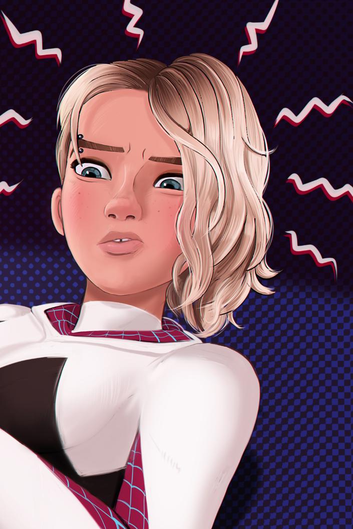 “I just uploaded a new Spider Gwen painting to my site, have a nice day.” 