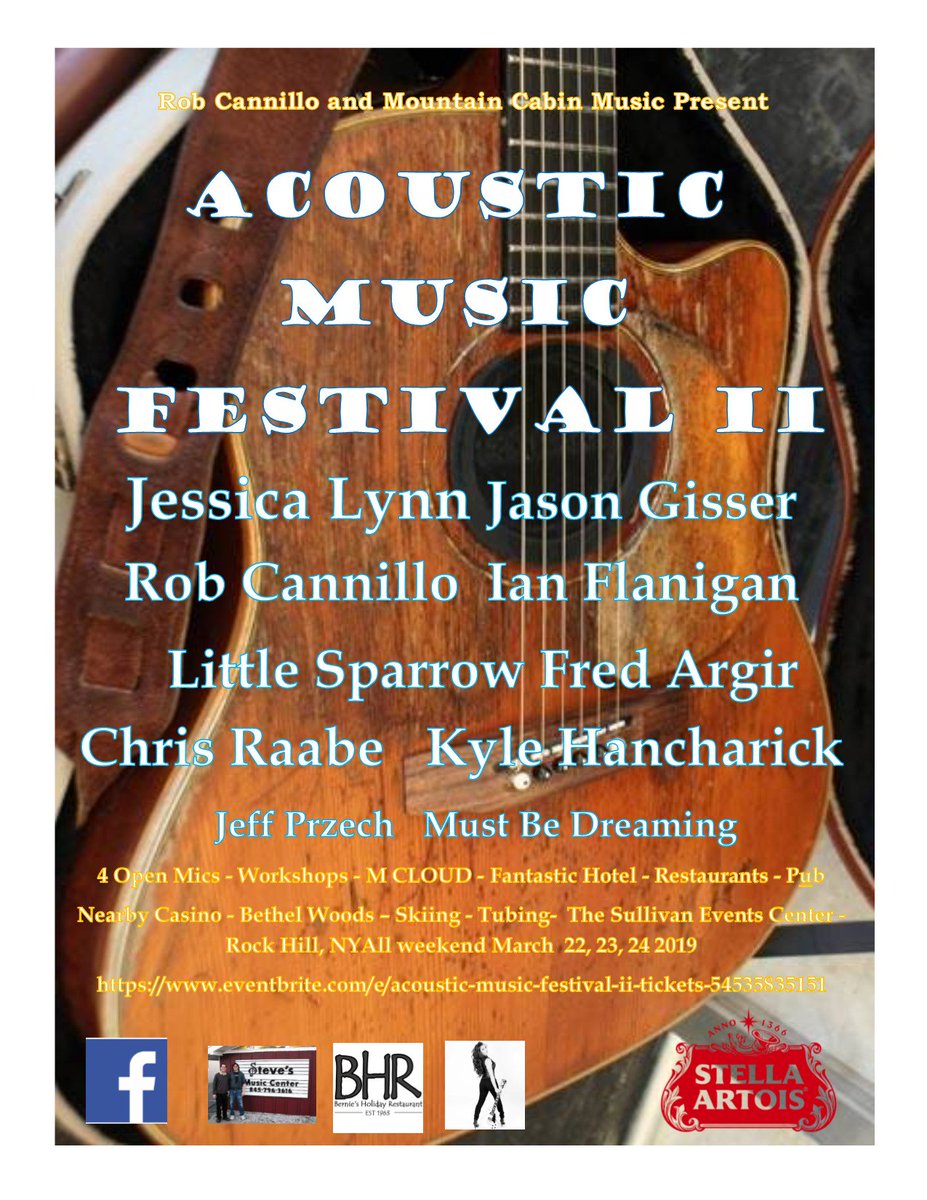 HotelSullivan's tweet photo. #Music #Alert 🎸 Check out the Acoustic Music Festival II all weekend long, March 22 - 24 at The Sullivan Event Center. Catch artists like Chris Raabe, Rob Cannillo, Jessica Lynn and MORE! Get your tickets today. #SullivanCounty #SullivanCatskills

https://t.co/64vZRnxOts https://t.co/jOt28baxkf
