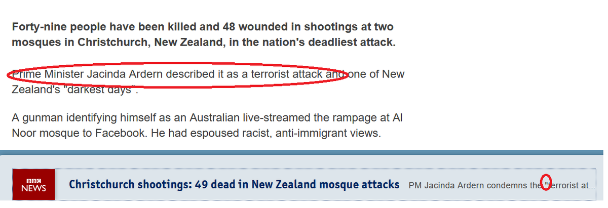 MykeScotland's tweet photo. BBC News distancing themselves from the word "terrorist" because the attack was a white man @BBCNews https://t.co/zzehSUnU9v
