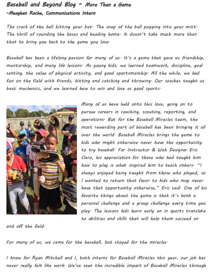 basebmiracles's tweet photo. 🚨BLOG POST🚨
⚾️Baseball and Beyond⚾️ by our Communications intern @roroROCHEurboat ❗️
“More Than a Game”
#BaseballandBeyond #MiraclesEveryday https://t.co/arDbrol2G1