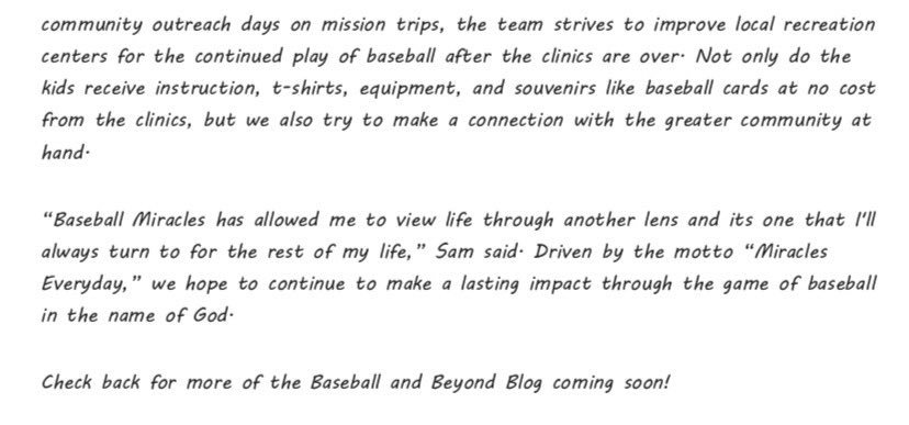 basebmiracles's tweet photo. 🚨BLOG POST🚨
⚾️Baseball and Beyond⚾️ by our Communications intern @roroROCHEurboat ❗️
“More Than a Game”
#BaseballandBeyond #MiraclesEveryday https://t.co/arDbrol2G1