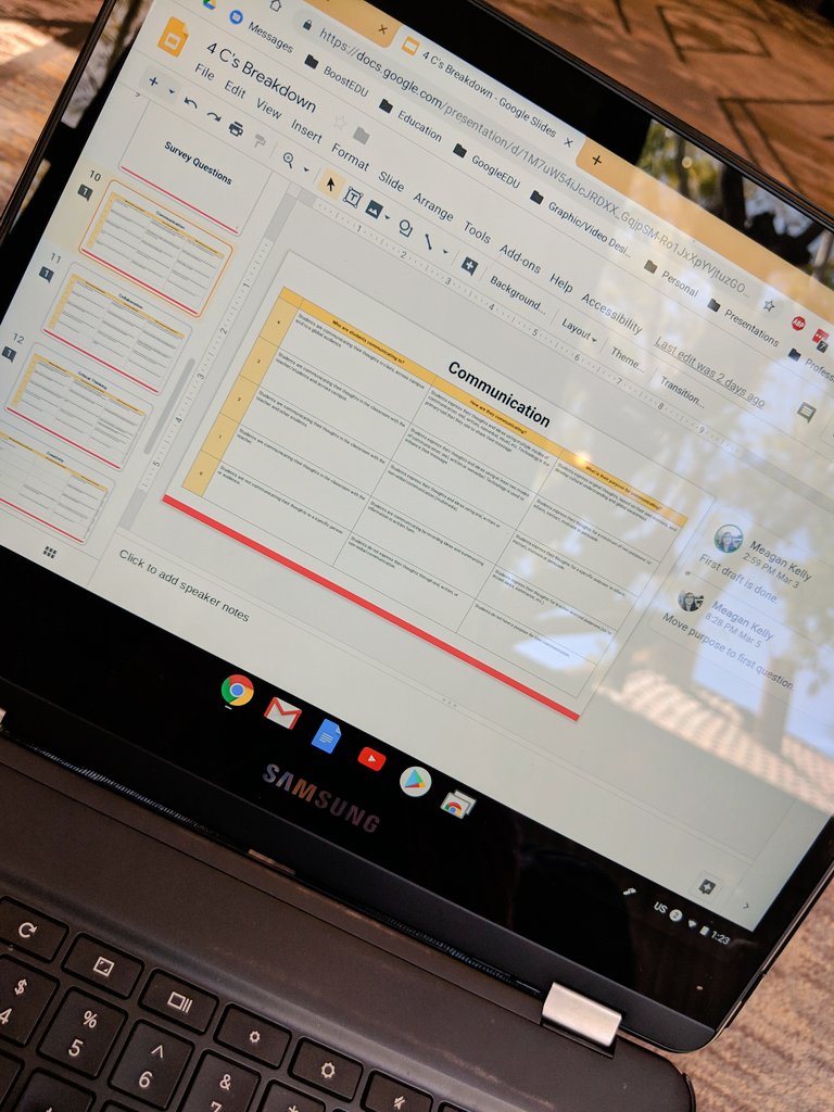 meagan_e_kelly's tweet photo. A break between sessions means time to work on the @Boost_EDU 4 C's Self-Assessment! #CUE19 #GoogleEI https://t.co/DrfcTqBZ42