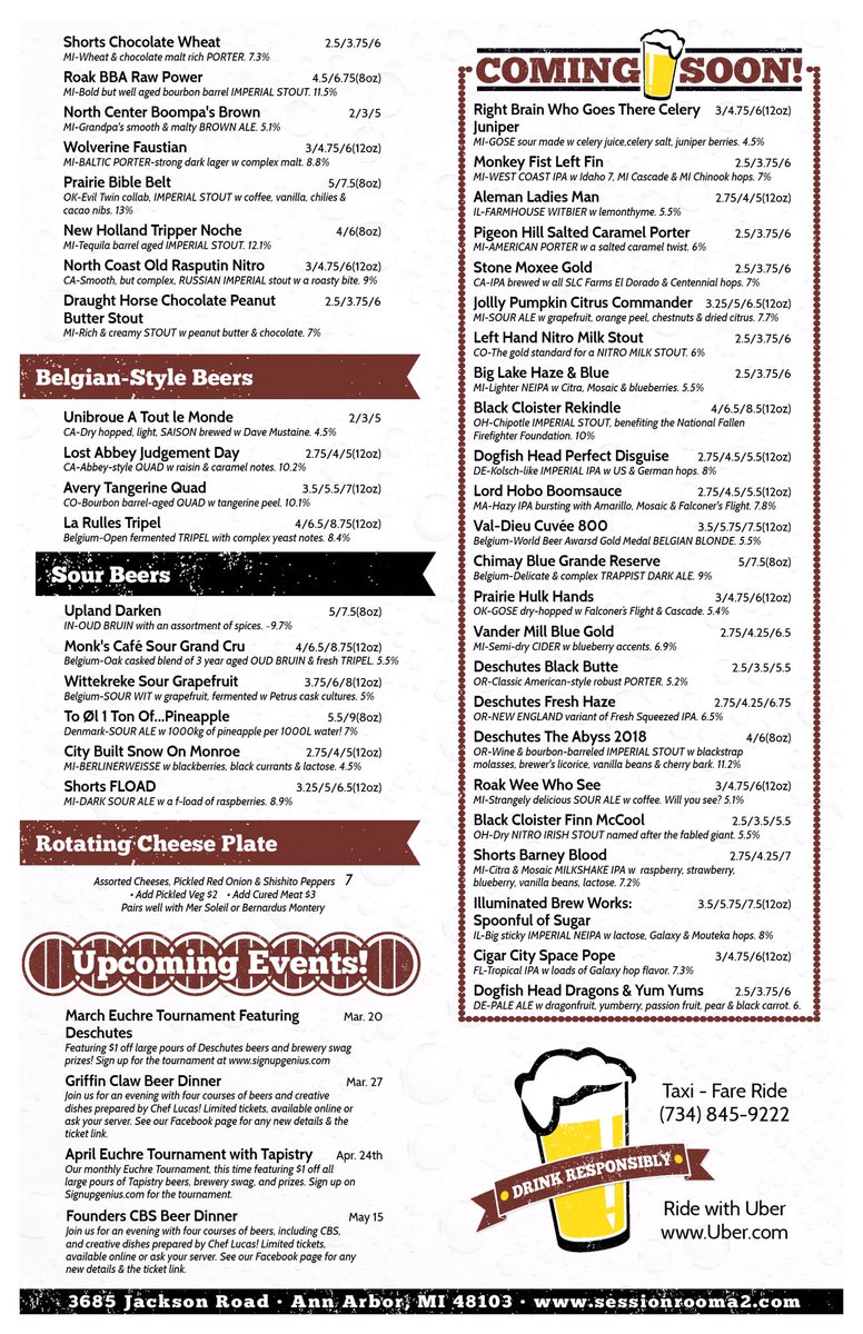 70Taps's tweet image. New beer menu for this weekend! #sessionrooma2 #annarbor 🍀