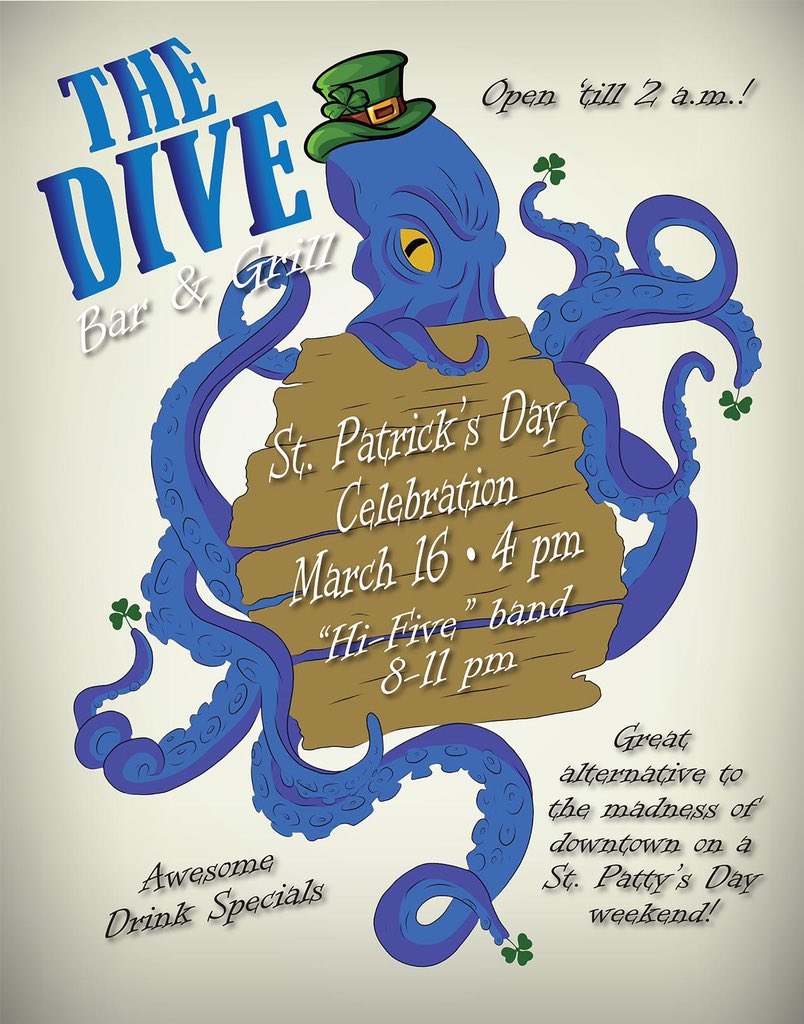 628FSS's tweet photo. HOW LUCKY ARE WE FOLKS?! Come out to The Dive tomorrow night for drink specials, awesome food and special live entertainment from “Hi-Five" 🎉🍀Celebrate St. Patrick’s Day 🍀 the Kraken Way 👍🏻#JBCharleston #628FSS #Charleston #TheDive #StPatricksDay #AirForce #Navy #NNPTC #Lucky https://t.co/EoHRRUtFZX