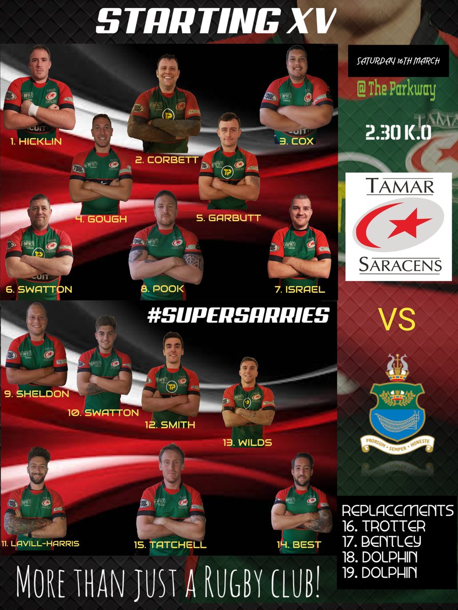 TamarsarriesRFC's tweet photo. RNEC SEMI FINAL.
Here is your squad to face Dshob rfc at home tomorrow. Don't forget it's our VIP/SPONSOR day so pop down if your free.
England will be on the big screen after the game in the club.
See you there
#goingwildinthecentre
#chadsback https://t.co/30KvB5G294