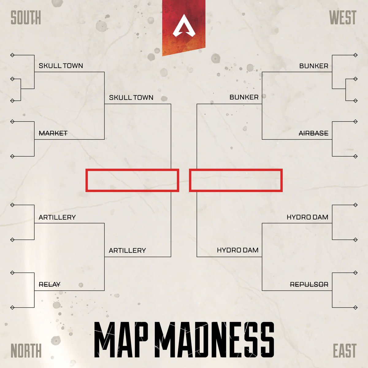 Apex Legends Skull Town Artillery Bunker And Hydro Dam Have All Moved On To The Next Round The Final Four Of Mapmadness Begins Now T Co 8kfuot6d7m Apex Legends Skull Town Artillery Bunker And Hydro Dam Have All Moved On To The Next Round The Final Four Of Mapmadness Begins Now T Co 8kfuot6d7m