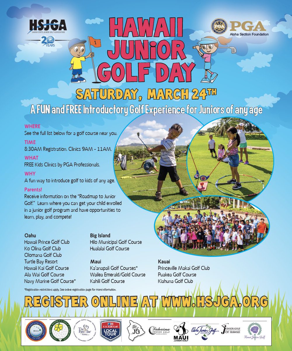 FriendsOfHawaii's tweet photo. Friends of Hawaii Charities through the @SonyOpenHawaii is proud to support junior golf in Hawaii! 

A fun and free intro golf experience for juniors in Hawaii to learn golf!

Register today at https://t.co/KxqTJsftnY and we’ll see you tomorrow! https://t.co/1LYupFLBzt