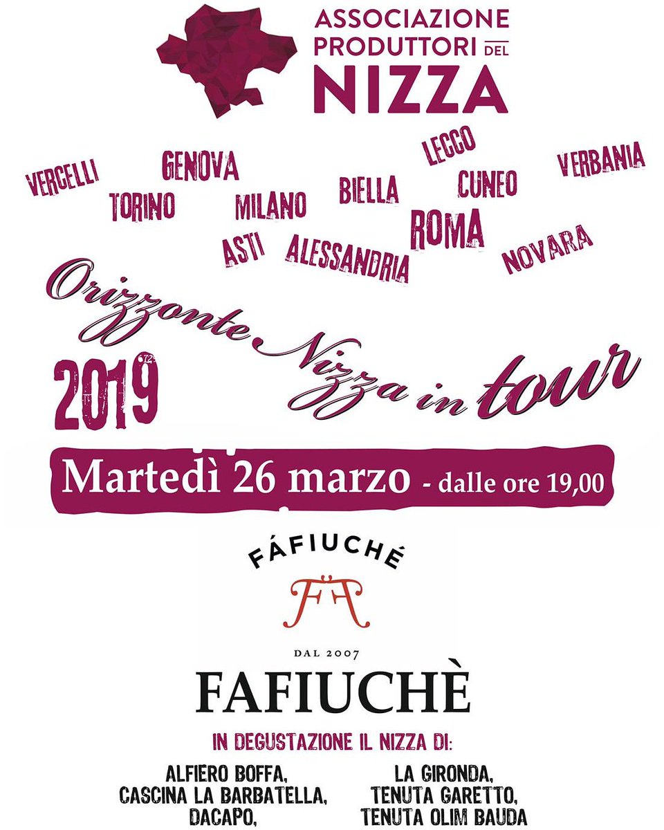 ilNizza's tweet photo. #Orizzontenizzaintour2019
Il Tour nella Capitale continua, vi aspettiamo martedì 26 marzo, da Fafiuchè.
Prenotazione obbligatoria 
👉 fafiuchemonti@gmail.com  
#nizzadocg 🍷
Alfiero Boffa
Dacapo Cà di Balos Vini 
@LaGironda
@labarbatella
@tenutaolimbauda
Tenuta Garetto https://t.co/F9nSlQNG6G