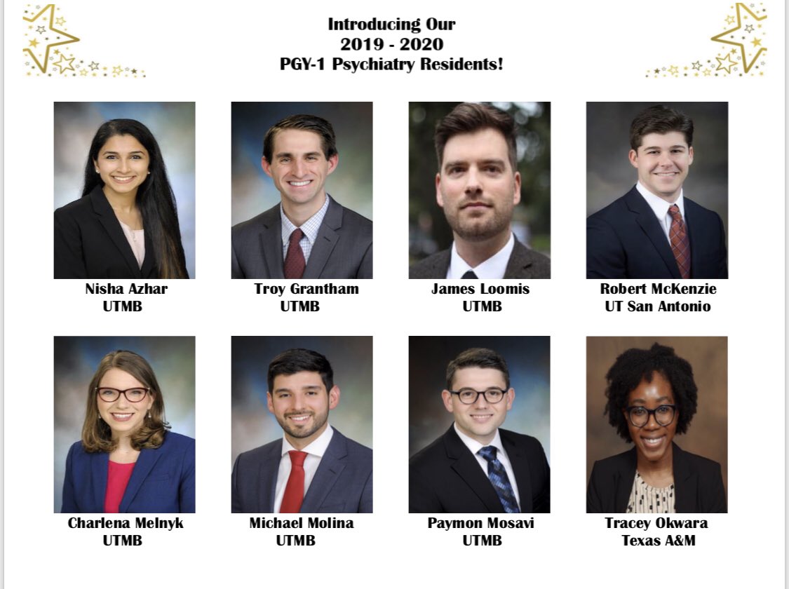 Congratulations to the new psychiatry interns @utmbhealth - welcome to the team! So proud 20 graduating students are becoming psychiatrists addressing #Physicianshortage #UTMBMatch #Match2019