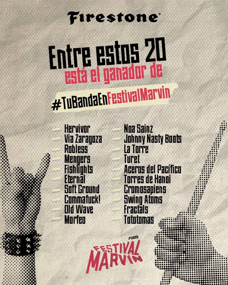 ‼️HEY HEY HEY Noticias sobre #TuBandaEnFestivalMarvin‼️ Aquí están las 20 bandas finalistas de convocatoria. 🔥 Conoce a los 5 finalistas el 20 de marzo. ¿A quién te gustaría ver en #FestivalMarvin ?