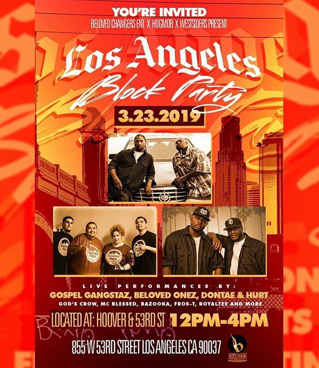 gamechangersco's tweet photo. LA BLOCK PARTY NEXT SATURDAY! (PLEASE DM IF YOU WOULD LIKE TO BE A VOLUNTEER OR DONATE)

Blessing The 🎤 
The Legendary 
@gospelgangstazcamp8 
@official_westsiders (Dontae)
@hurt_rph 
@belovedonez 
@bazookathadisciple 
@mcblessed___evangelist 
@godscr… https://t.co/Z7KKOQtmtn https://t.co/4y0UWXwJYF