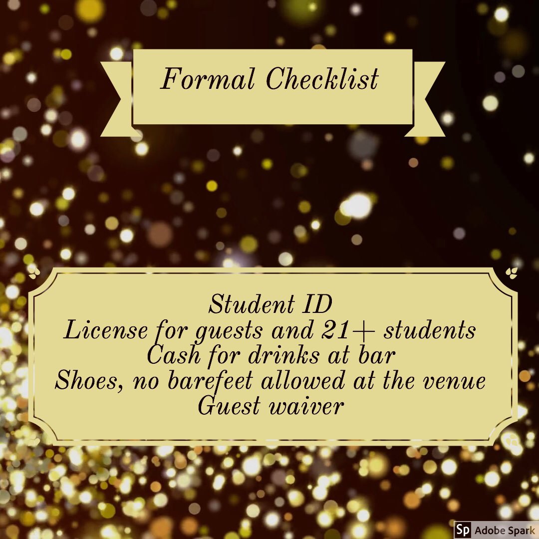 SACclassof2020's tweet photo. Checklist for formal!! Make sure to stay up to date with our insta account https://t.co/KedXJ26E8p