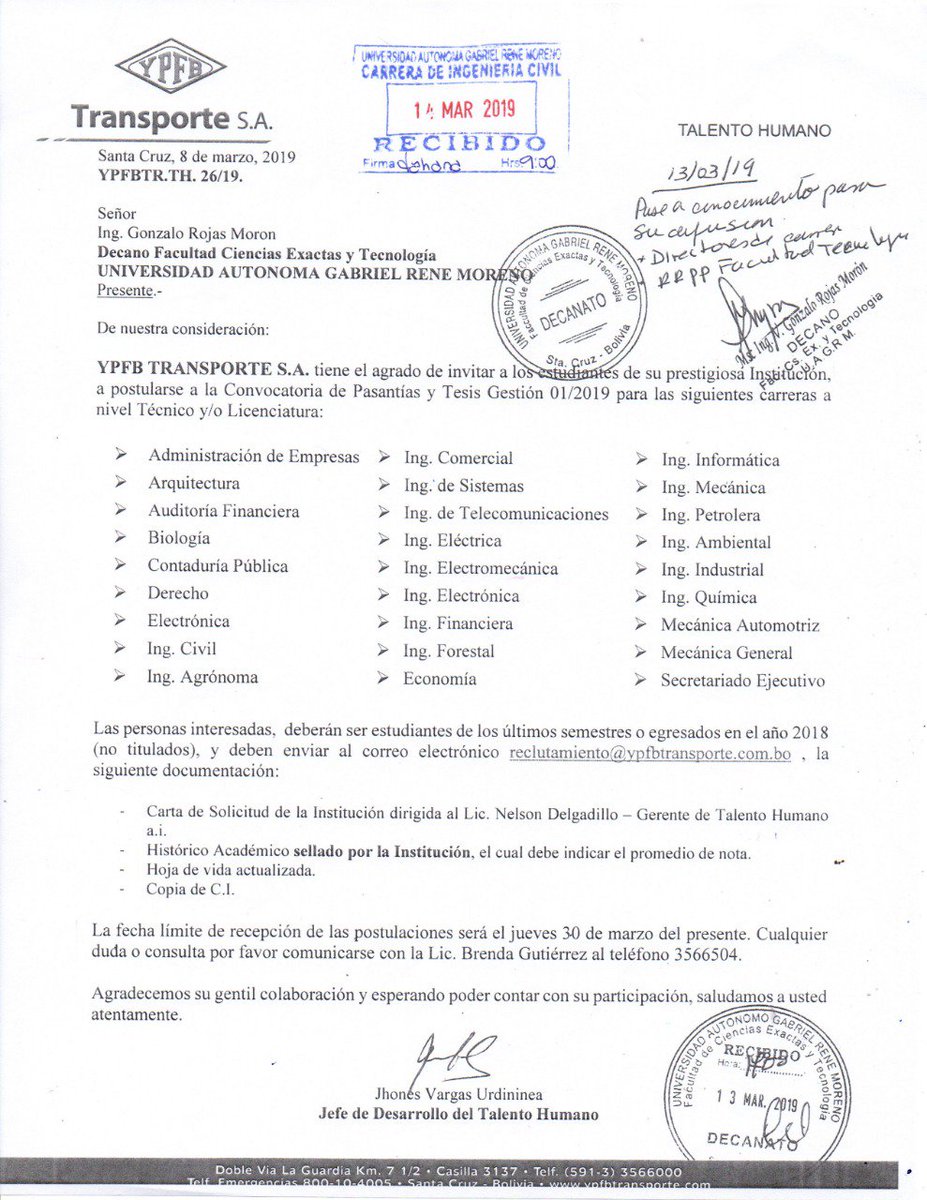 CI_IngCivil's tweet photo. 🔰CONVOCATORIA DE PASANTIAS Y TESIS🔰
📌GESTION 01/2019

🏢YPFB TRANSPORTE S.A. https://t.co/rJiljYuEGP