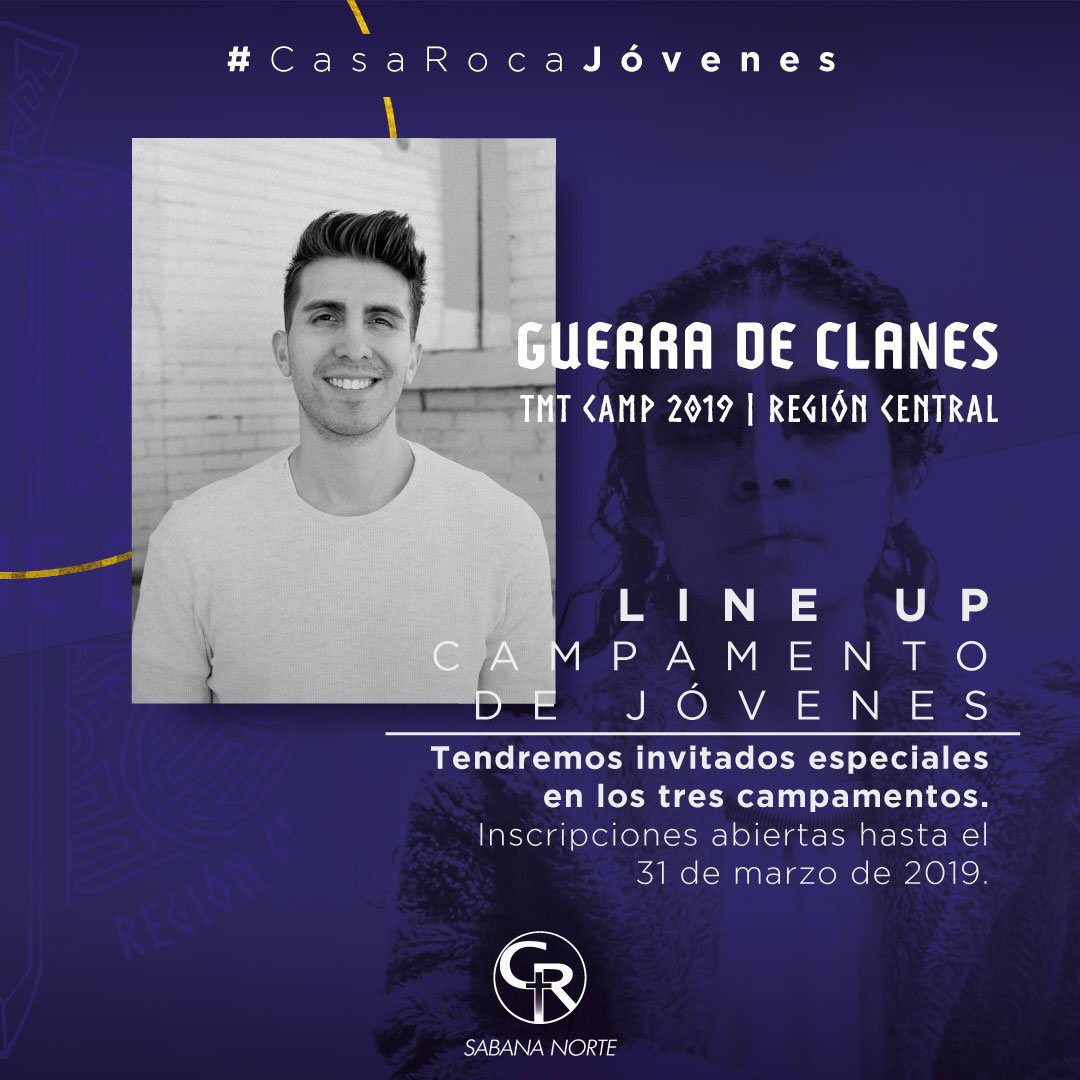 CasaRocaSabanaN's tweet photo. #CasaRocaJóvenes Conoce algunos de nuestros invitados especiales a la Guerra de Clanes.
Más información en: https://t.co/WSMtXrH5OS @tMtSabanaNorte
#2019ClavedeRe #tMtSabanaNorte #Jóvenes #Pulso #Legado #Eco #tmt #CasaRocaSabanaNorte #tMtCamp https://t.co/zRhlFvr2Q8
