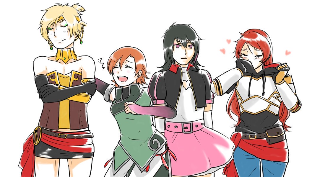 "So the girls though switching clothes would help us 'bond'... I'm not letting Nora and Pyrrha talk me into something like this again..." 
Source: x.com/mio_rwby/statu…