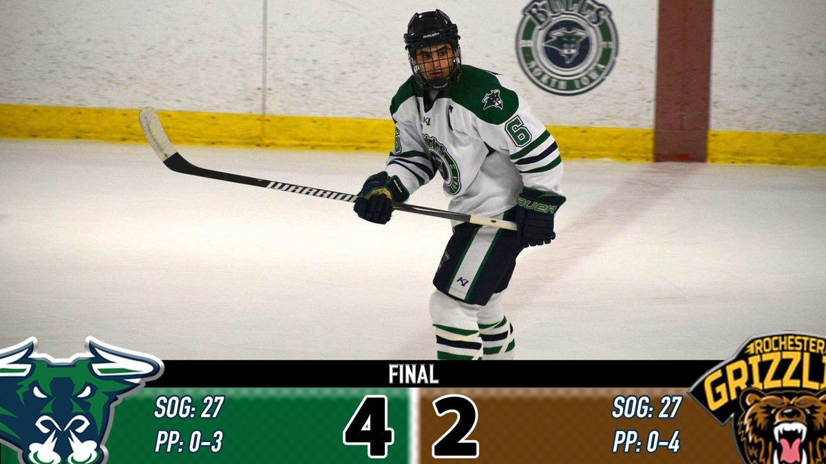 NorthIowaBulls's tweet image. In the final six minutes, North Iowa puts away three goals and WINS IT 4-2!! With the win, the Bulls take a 1-0 lead in the series and head north to take on the @RochesterGrizz tomorrow night - puck drops at 7:05.