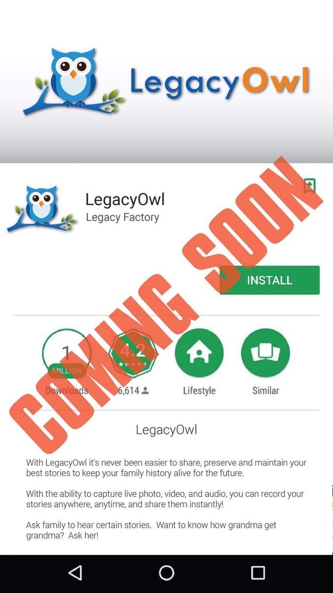 historybonfire's tweet image. It's coming! Android version coming Spring 2019.
#LegacyOwl #AndroidVersion #finally #livingstories #familyhistory