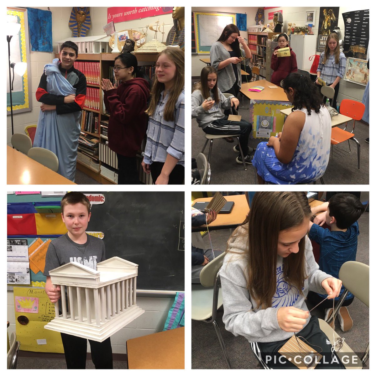 KnightsCCMS's tweet photo. Our Greece unit has come to an end this week, and our Knights did a tremendous job in so many things: play-writing, pottery-making, temple building, song writing/ singing, flag sewing, and Jeopardy game creating ...just to name a few! #ProudTeacher #FalconPride #ccmsKnightLife https://t.co/q957jrcso0