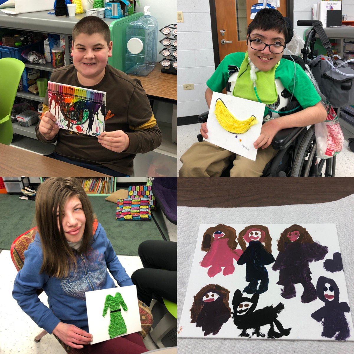 mslynchmac's tweet photo. After learning about art in education all week through @n2yinc, students planned and created their art projects with melted crayons, yarn, and paint! Thank you so much @MacArtHendricks for creating these Amazing art projects with us! We love our time with you! @D23MacArthur https://t.co/5iRjL3hBAk