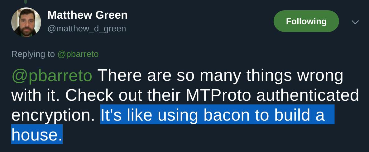 mjos\dwez (@mjos_crypto) on Twitter photo <a href="/matthew_d_green/">Matthew Green is on BlueSky</a> 's wonderful analogies. Three of these were in the same thread recently, but the bacon house thing is a classic. There must be much, much more. <a href="/matthew_d_green/">Matthew Green is on BlueSky</a> 's wonderful analogies. Three of these were in the same thread recently, but the bacon house thing is a classic. There must be much, much more.