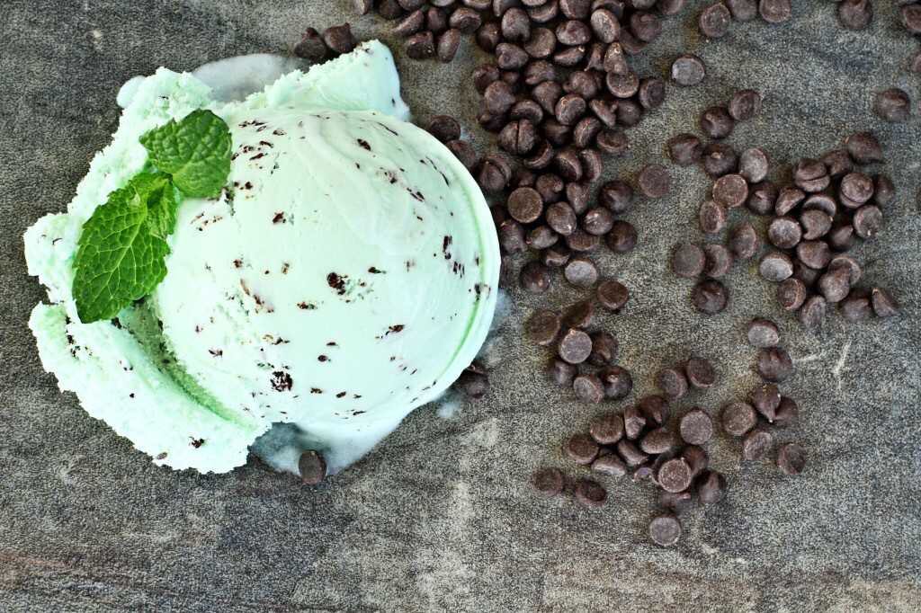St. Patty's Green Mint Chip ice cream. What makes it green?...organic spinach powder as Three Twins doesn't use anything artificial. Peppermint and vanilla extracts for added flavor along with dark chocolate chips for added texture #oxbowpubmarke, #threetwinsicecream