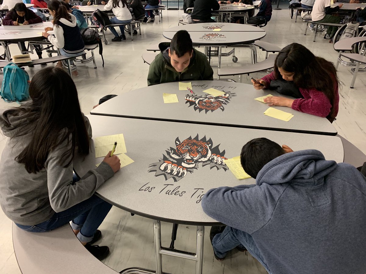 TeachinTechTeri's tweet photo. @MrKeckTCSD Los Tules participating in a Dude, Be Nice Activity. Ss wrote heartfelt notes to our teachers and posted them throughout the day.  @gcouros “We need to make the positive so loud that the negative becomes almost impossible to hear” #LTSTRIPES #TCSDshare #dontsuspendme https://t.co/BRv4e6y3Xj