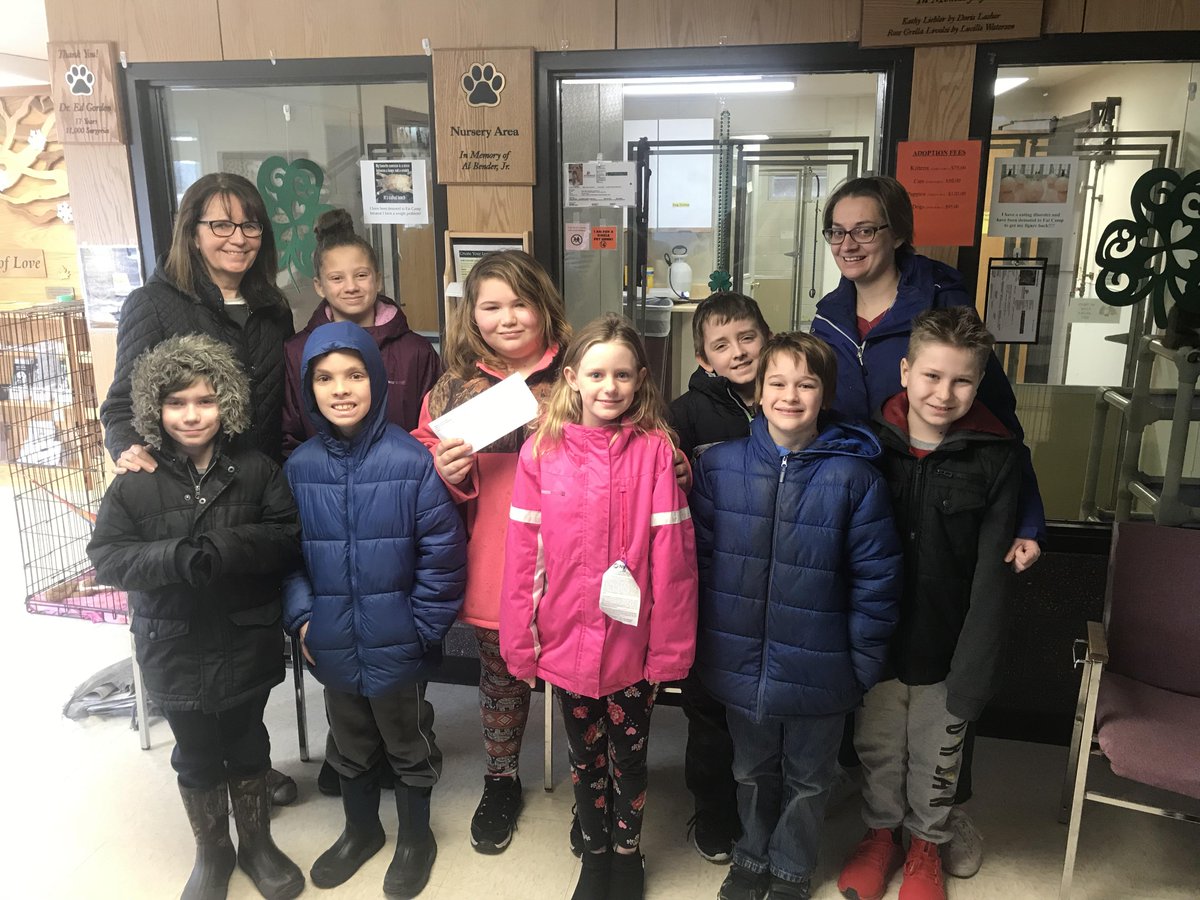 A 4th grade student, Summer Payne, wanted to raise money for the Potsdam Animal Shelter. With the help of her teachers, she organized a school wide popcorn fundraiser last week. Today, the class presented a check for over $400.