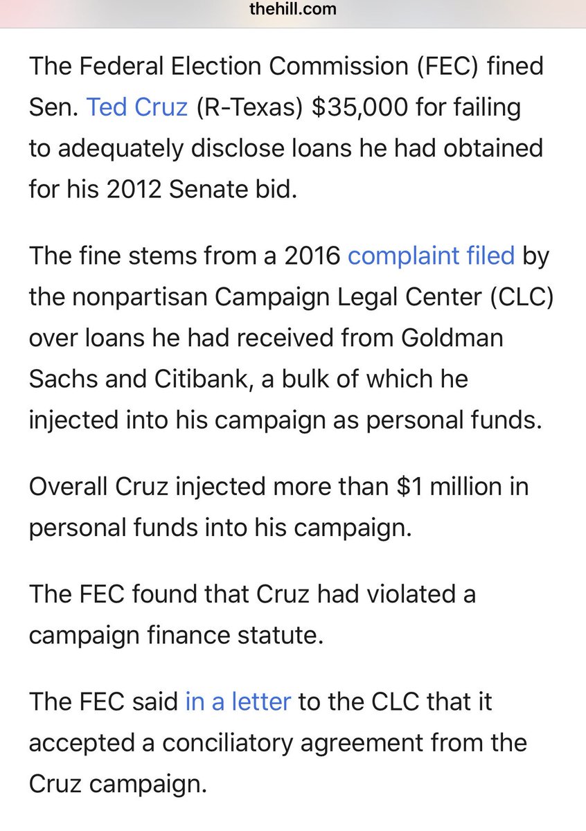 Sky_Lee_1's tweet photo. Cruz fined $35K by FEC for not adequately disclosing loans from banks!
@tedcruz what else would we find🤔Part of the #CultureOfCorruption that needs to be exposed for the crooks you are. #RetireTheGOP
#YearOfAccountability #TimesUp https://t.co/ae5CobbQLw