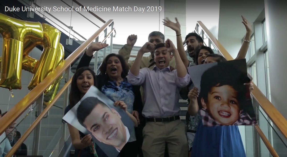 DukeMedSchool's tweet photo. Congratulations to our medical students who matched today! Watch the video highlighting our amazing students celebrating their success! #MatchDay2019 https://t.co/qibIrjcK21 https://t.co/lhSMfdxNAK