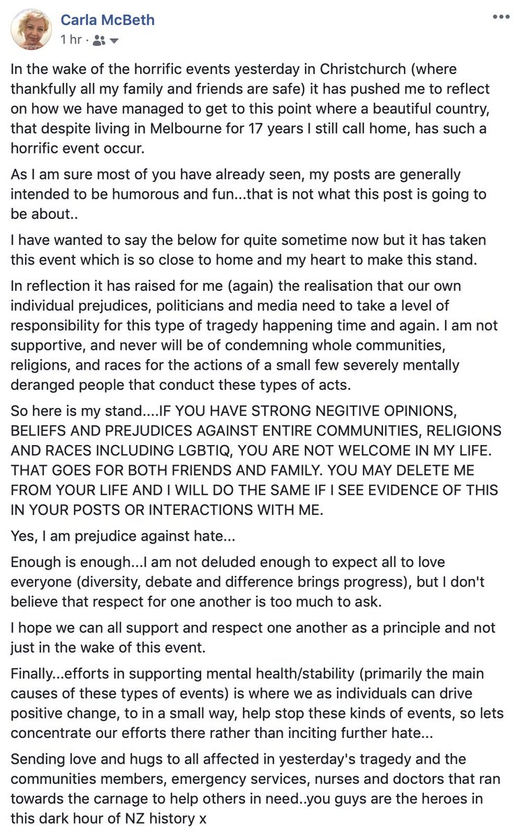 In the wake of the horrific events yesterday in Christchurch I wanted to share my thoughts as I reflected on Facebook earlier today...be kind to each other everyone x #StopTerrorism #MentalHealthAwareness