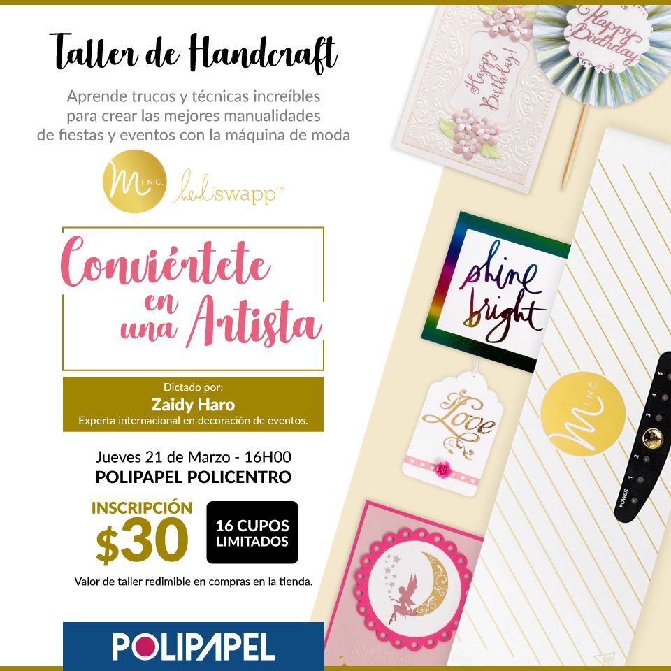Polipapel_ec's tweet photo. ¡TE INVITAMOS a nuestro 3er. taller de #Handcraft! 🎉

Aprende trucos y técnicas increíbles para crear manualidades como: Tags, toppers, invitaciones y más con la maravillosa máquina #Minc de #HeidiSwapp 😍

Dictado por: Zaidy Haro
Experta internacional en decoración de eventos. https://t.co/gHVS4udbUC