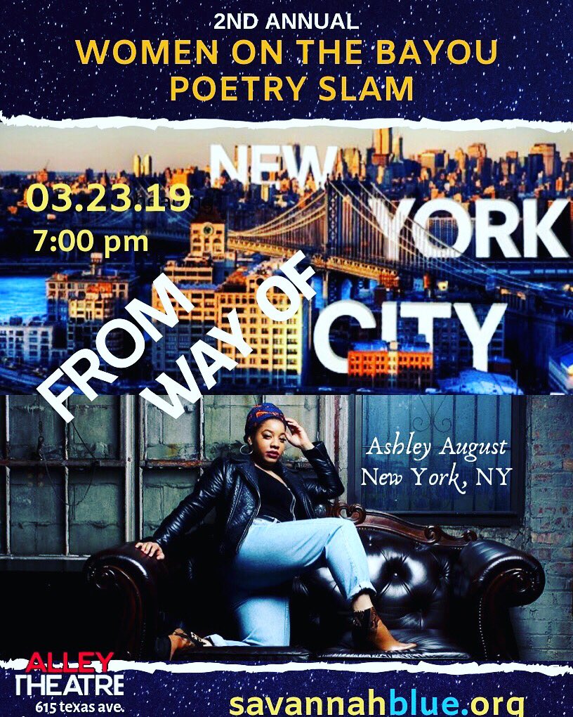 SavannahBlueAnO's tweet photo. Women on the Bayou is so honored once again to welcome Ashley August to our Slam! This Poet will leave the mic on fire  New York style with class! https://t.co/XJxJNeeWgC https://t.co/1thKgD8kdV