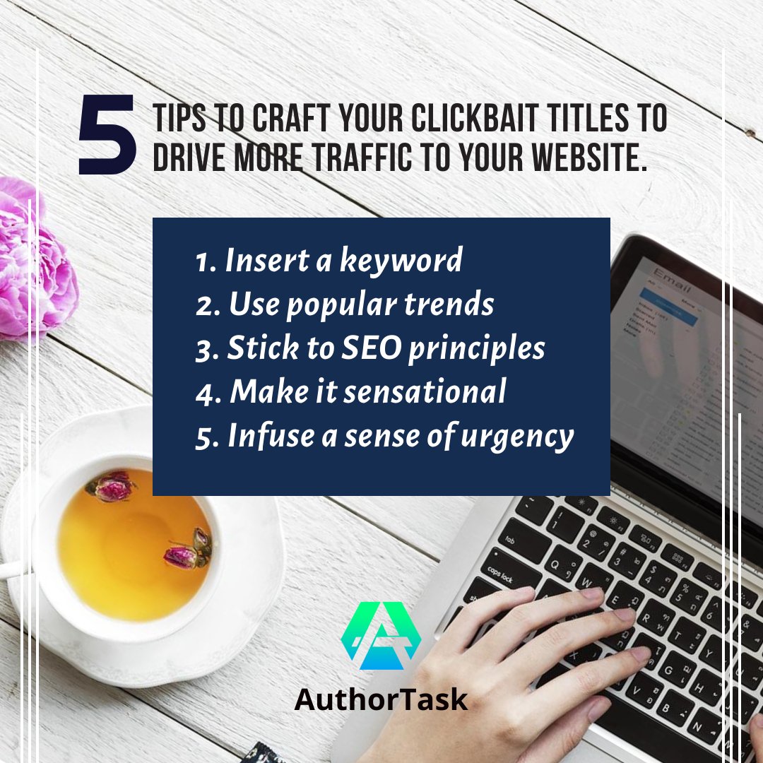 AuthorTask's tweet photo. Tip of the week for clients!

Coming up with the title for a blog post or article may seem like the easiest part, but don’t underestimate its importance. Because it will compete for clicks, search ranking and attention of your prospect. #keyword #websitetraffic #clickbait  #blog https://t.co/gmfSwTW2z1