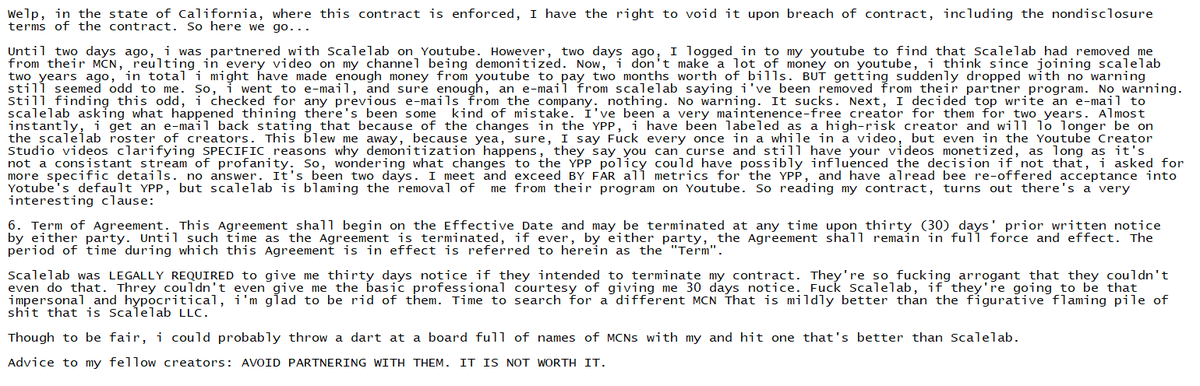NowhereWaffles's tweet photo. Scalelab fucked me, and it is my duty to inform my fellow creators so that they may avoid being fucked as well.
#Scalelab #ypp #MCN #BreachOfContract #YoutubePartner #YoutubePartnerProgram #ScalelabLLC https://t.co/GASy9AKVGq