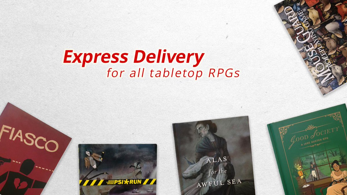 rpgbookshelf's tweet image. Get an RPG in your hand next business day!
Upgrade to express shipping for all orders placed by the end of the weekend - including our best sellers Dungeon World, Monster of the Week and more!