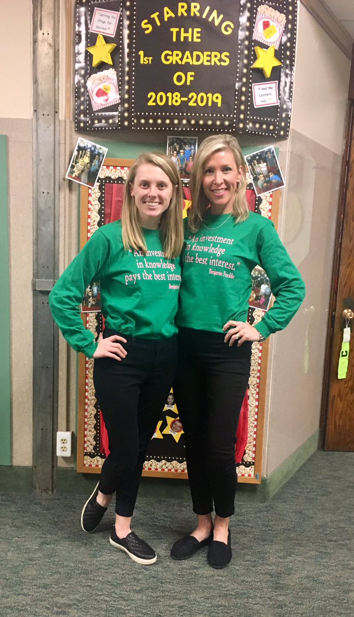 MrsHunwick's tweet photo. “Wear your words day” for March is Reading month with my fantastic student teacher, (college roommates daughter 😊), Leprechauns and Irish dancers!🍀 A love of learning Friday for sure!! @GPMaire @GPSchools #OneGp https://t.co/m8ZUNl1TyM