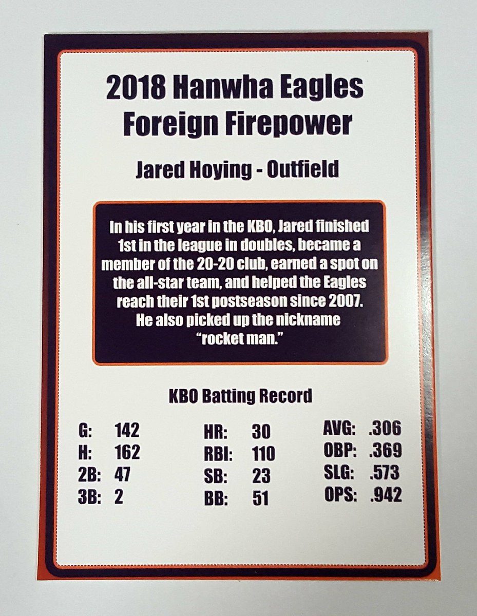 kbocollections's tweet photo. Saturday morning playtime. Who said @jhoying3035 didn't have a Korean Yagu Card? He does now. #hoyingwatch #hanwhaeagles #kbo https://t.co/rnUhgm5S4N