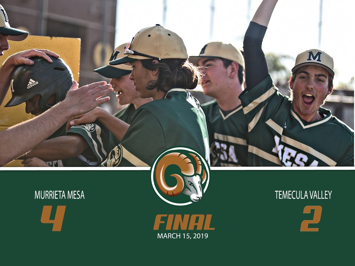 mesa_baseball's tweet photo. Varsity with the @SWL_Athletics comeback win today against TV! 4 runs in the top of the 7th fueled by an Andrew Morris double! Great @CIFSS team win behind Wilson on the mound! @wearemesaathl #MesaBaseball #MonkeyOffOurBack #MurrietaMesaBaseball #RamsBaseball #WeAreMesa https://t.co/cdU0cZ4acu
