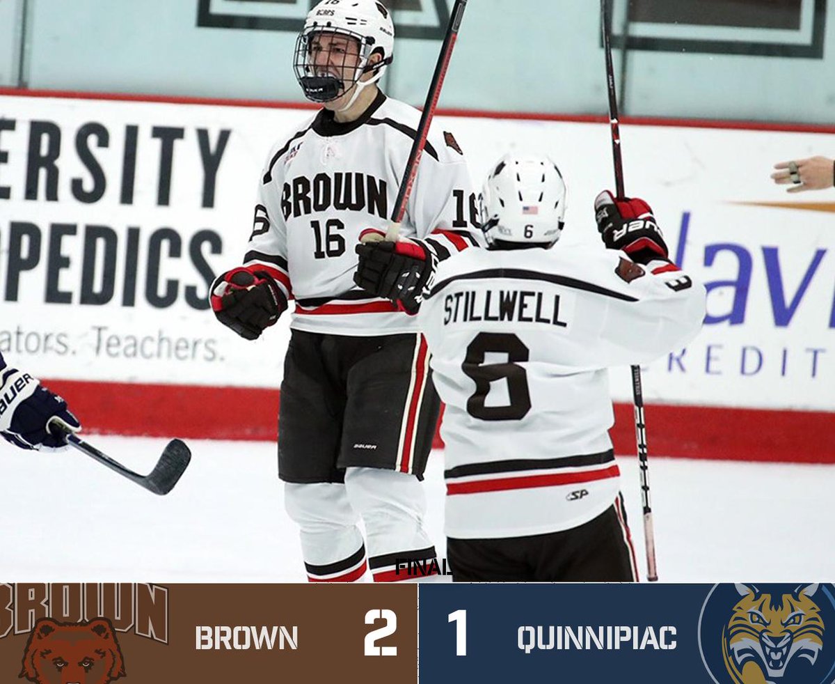 ecachockey's tweet photo. BROWN STEALS ONE IN OVERTIME.
After Brent Beaudoin scores with 21 seconds left in regulation to tie the game, Jack Gessert nets one with 2:58 left in overtime to give @BrownMensHockey the Game 1 victory!
#PushForPlacid https://t.co/LHDT4o2moT