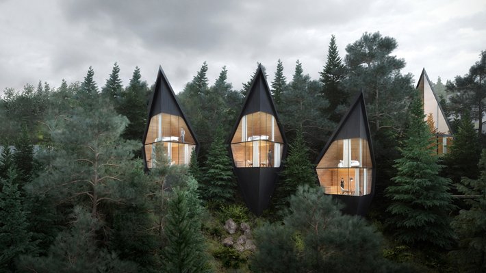 Striking spires of black-stained larch protrude out of the forest in this concept by Peter Pichler. wearethefrontier.com/blog/inspirati…