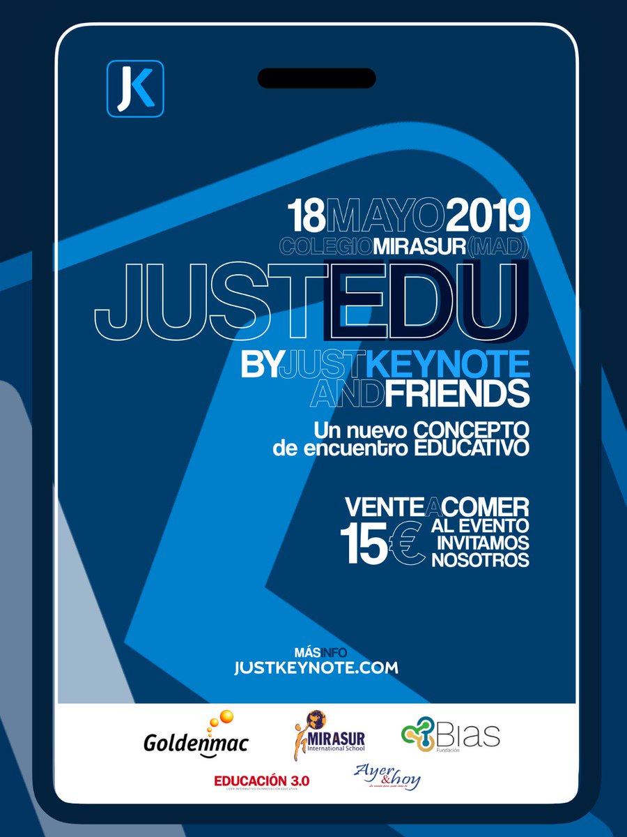 justedues's tweet photo. ¡Save the date!
📅 18 de Mayo de 2019
🚩@ColegioMirasur
🎙JUSTEDU by JustKeynote & friends.
Un evento educativo, como nunca antes lo habías visto. Muy pronto inscripciones abiertas. Más info: https://t.co/gdrjS1HKuD #justkeynote #justedu #adeapple @AppleEDU https://t.co/PPpOmgWpWS