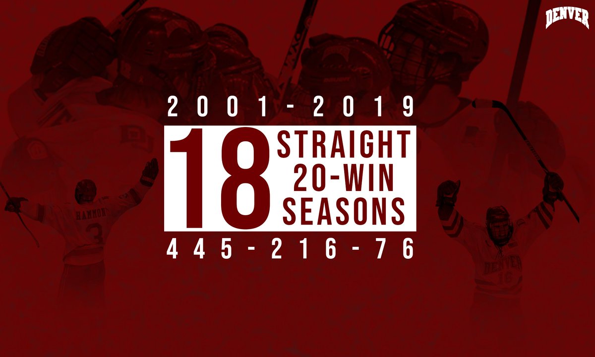 DU_Hockey's tweet photo. Tonight we became only the third program in NCAA history to reach 18 consecutive 20-win seasons #PioneerTogether https://t.co/BvvrYsW0zh