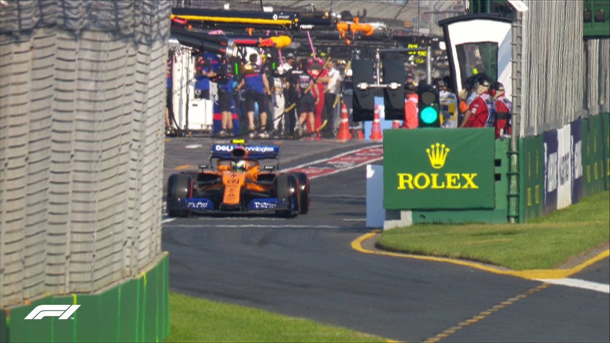 F1's tweet photo. 🚦GREEN LIGHT🚦

It's the first qualifying of 2019 - we're live in Melbourne for Q1 

and @LandoNorris is first out at Albert Park

#AusGP 🇦🇺 #F1 https://t.co/N5xGfqOPjo