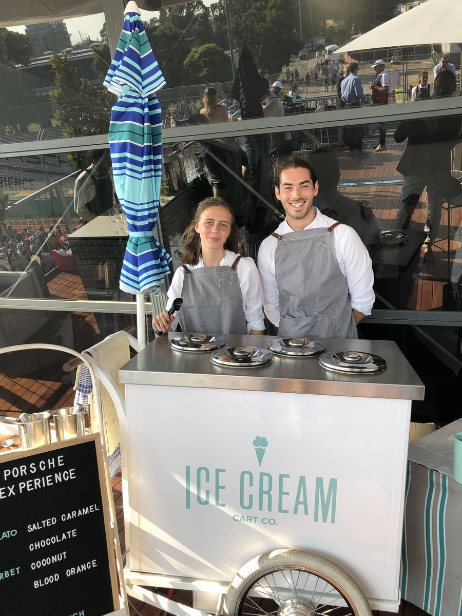 Rose & Riley, scooping in the Porsche Experience suite at the GP today. 
#icecreamcart