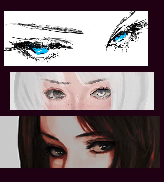 multiple girls eye focus blue eyes looking at viewer black hair brown eyes white hair  illustration images