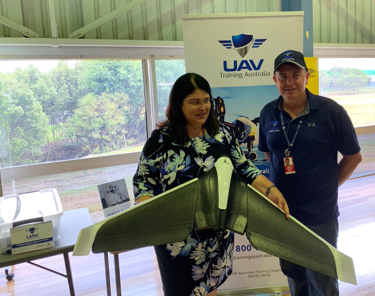 Minister for Education (QLD Government) the Honourable Grace Grace getting hands on with UAV Training Australia and promoting the merging partnership with Education Queensland schools and UAV Training Australia #nextgenpilots #takeflight